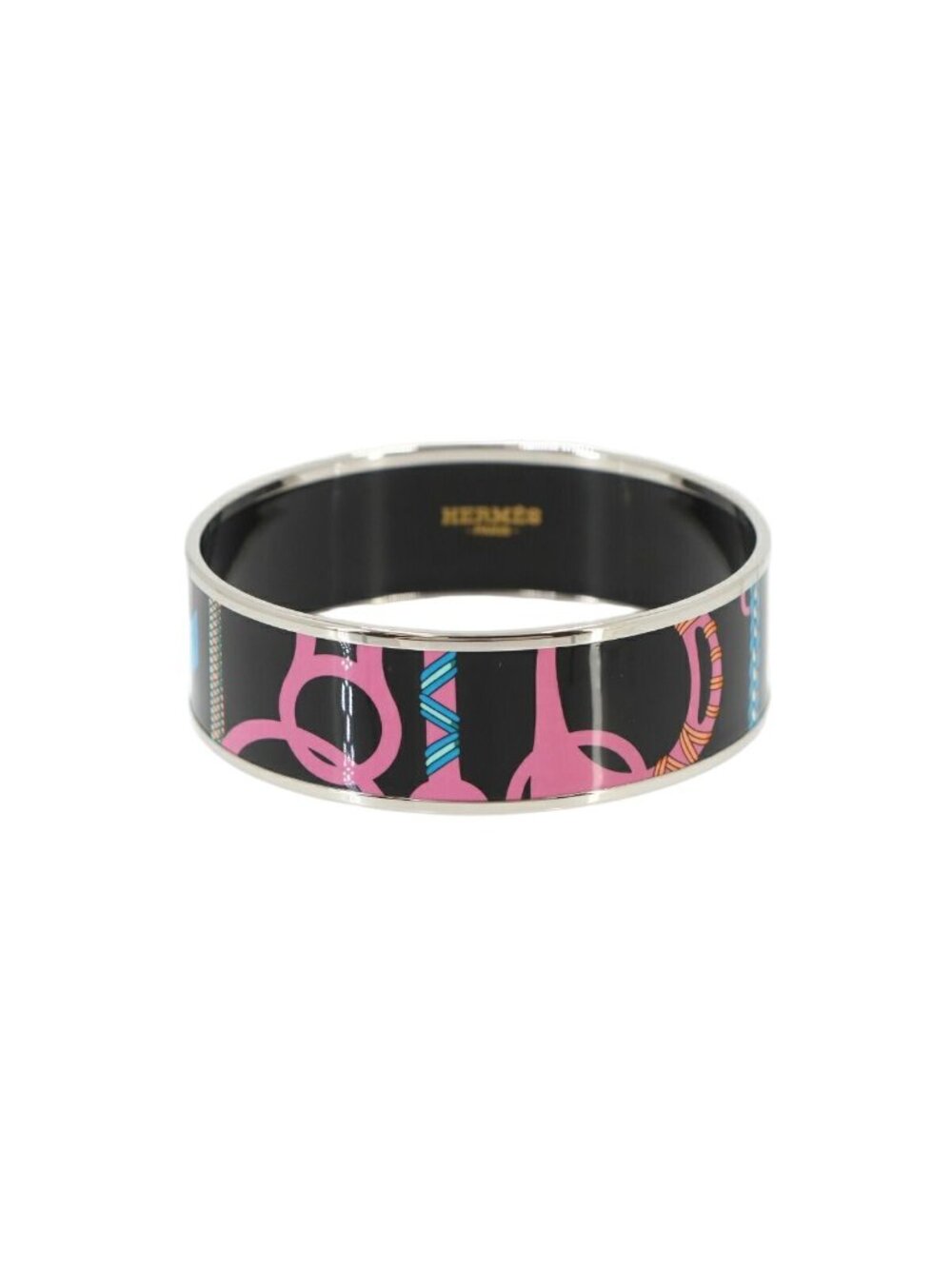 Hermes Enamel GM Bangle Bracelet Black Silver Email GM